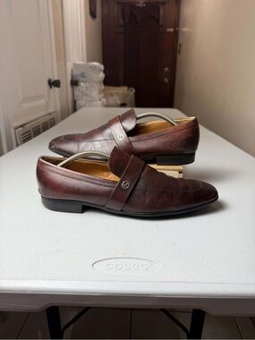 $925 Mens Brown Gucci Leather GG Loafers Sz 9.5 Made In ITALY